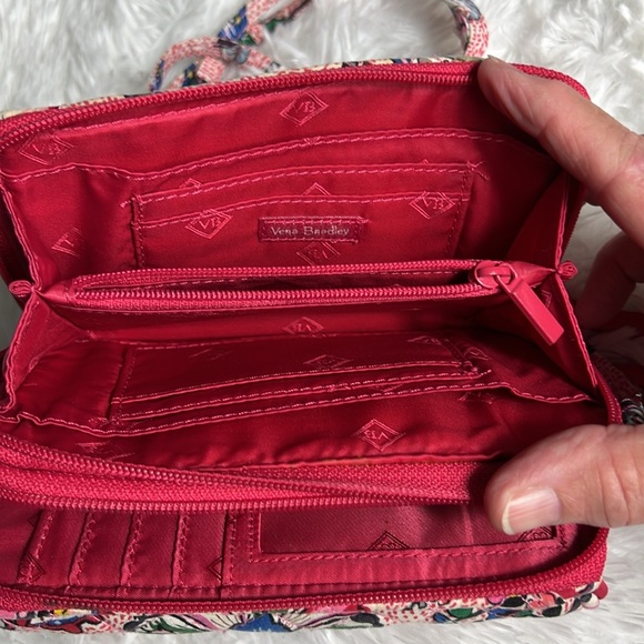 Vera Bradley Pink Floral Double Zipper Wallet on a String Shoulder Strap - Picture 5 of 7
